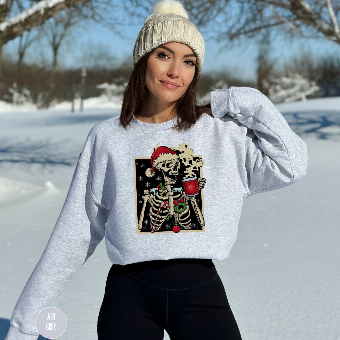 Santa Skeleton Drinking Coffee Crewneck
