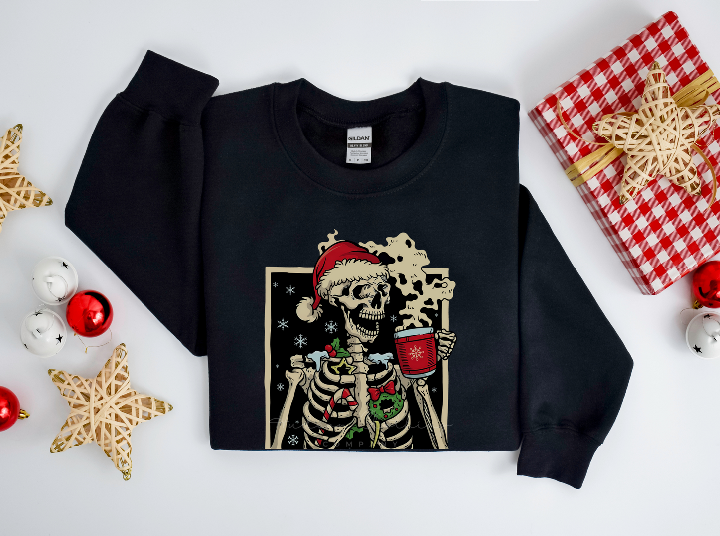 Santa Skeleton Drinking Coffee Crewneck