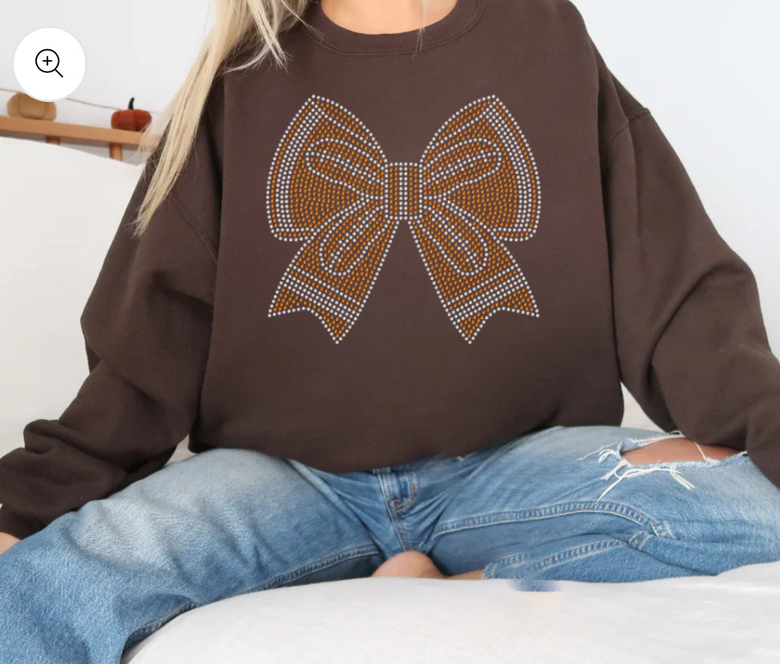 Rhinestone Football Bow Crewneck
