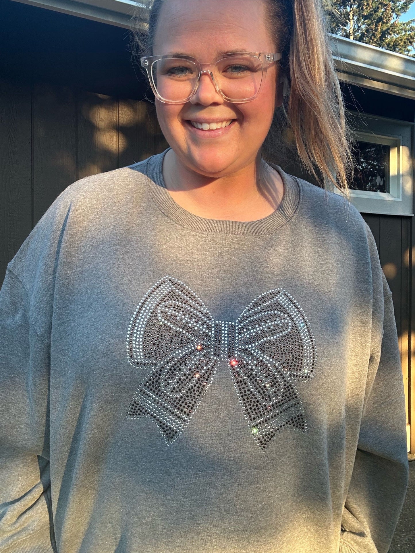 Rhinestone Football Bow Crewneck