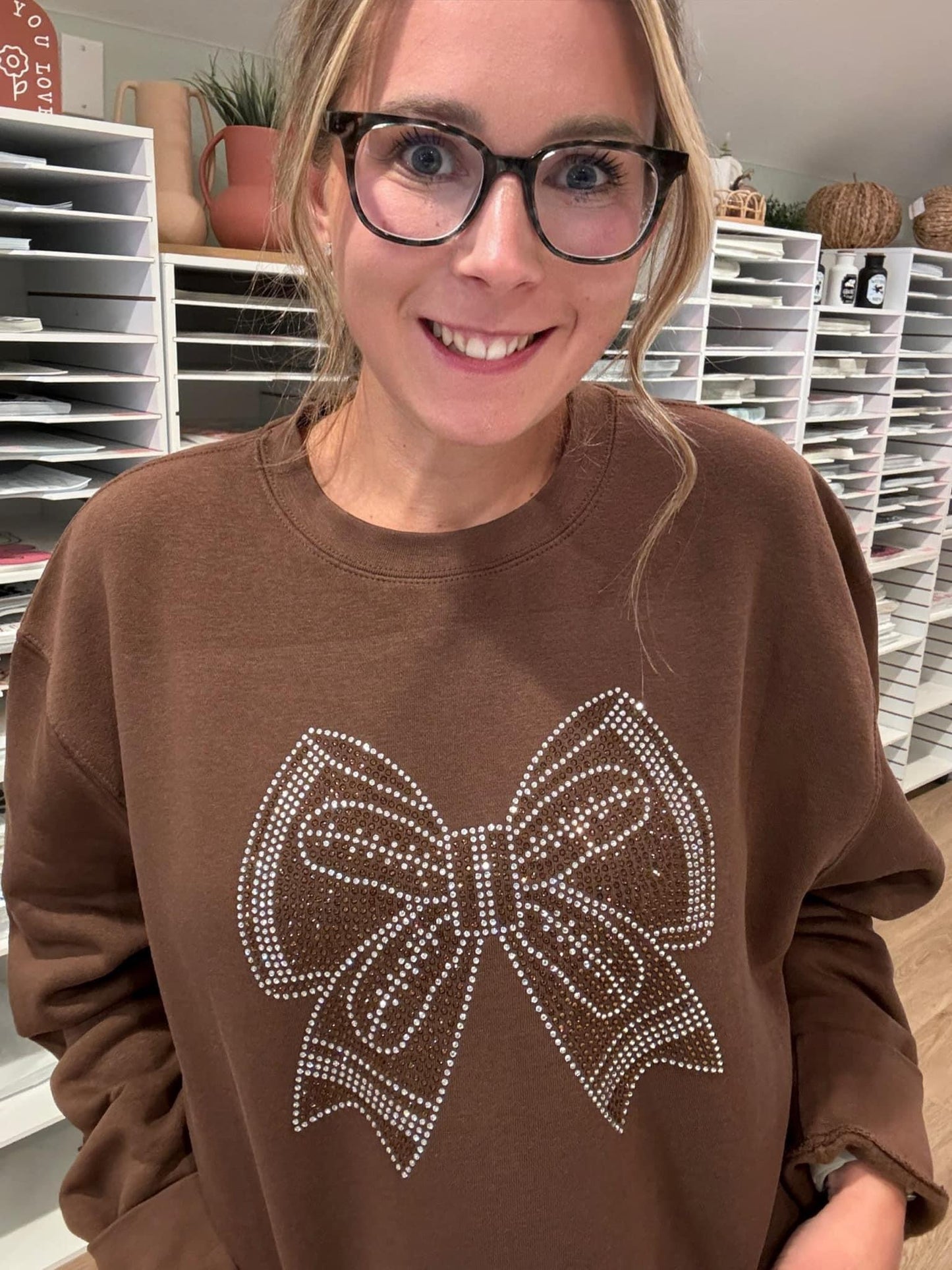 Rhinestone Football Bow Crewneck