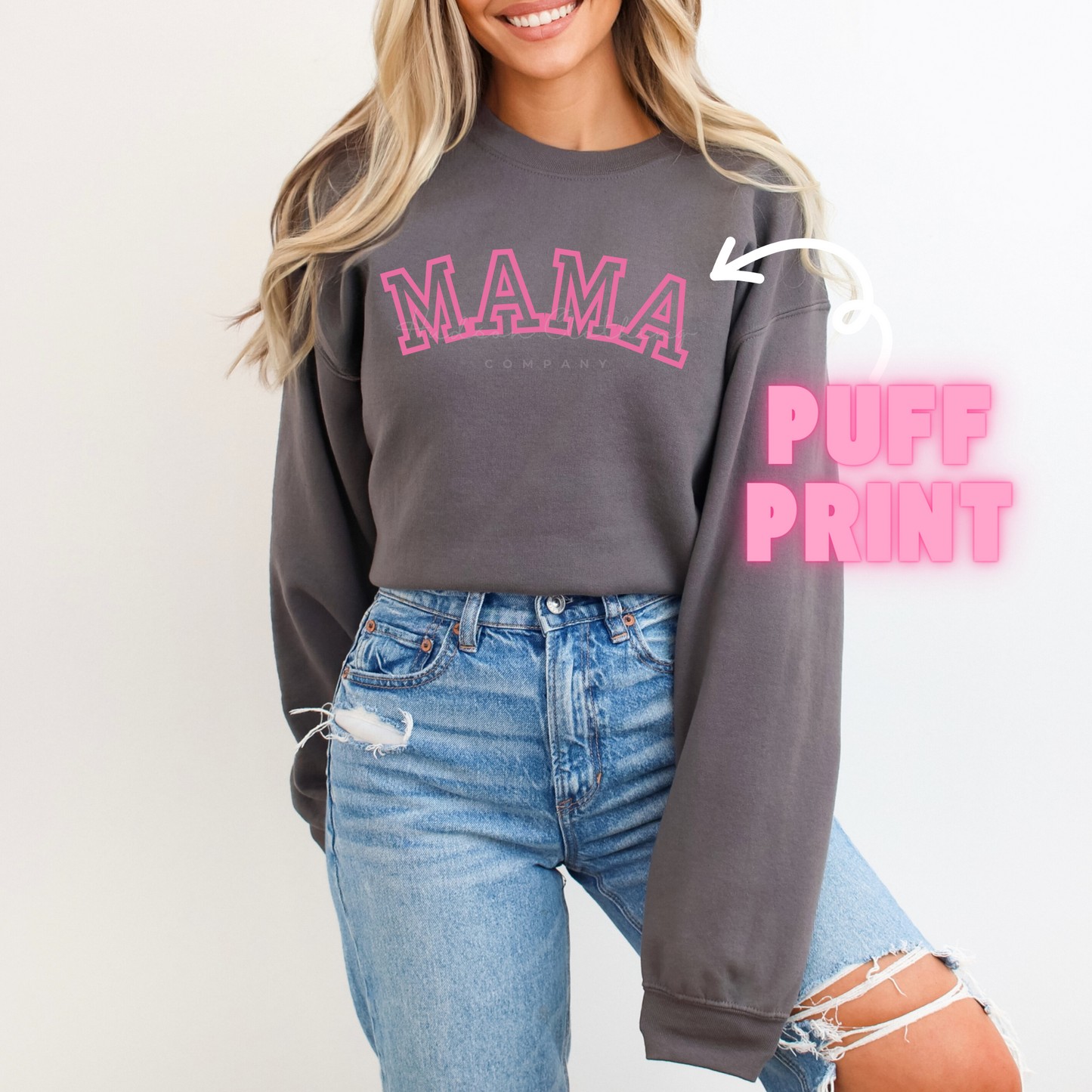 Pink Mama Puff Print Crewneck