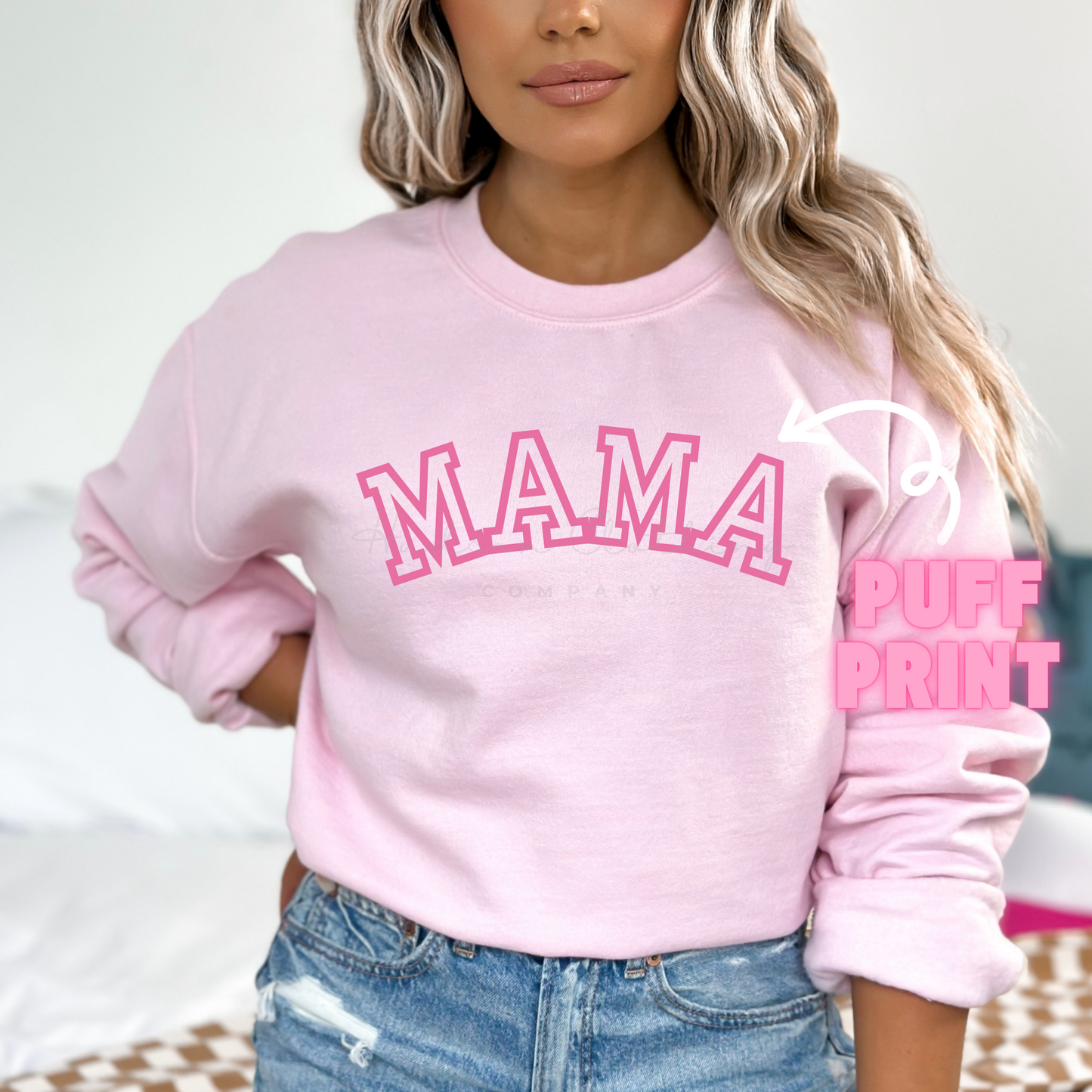 Pink Mama Puff Print Crewneck