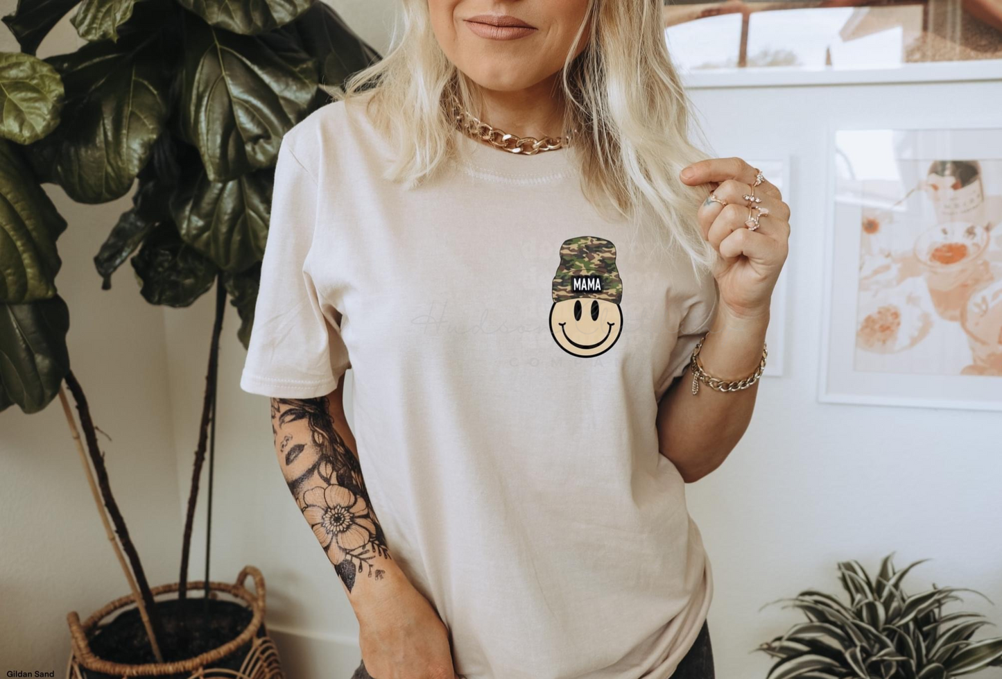 Pocket Camo Smiley Mama Tee