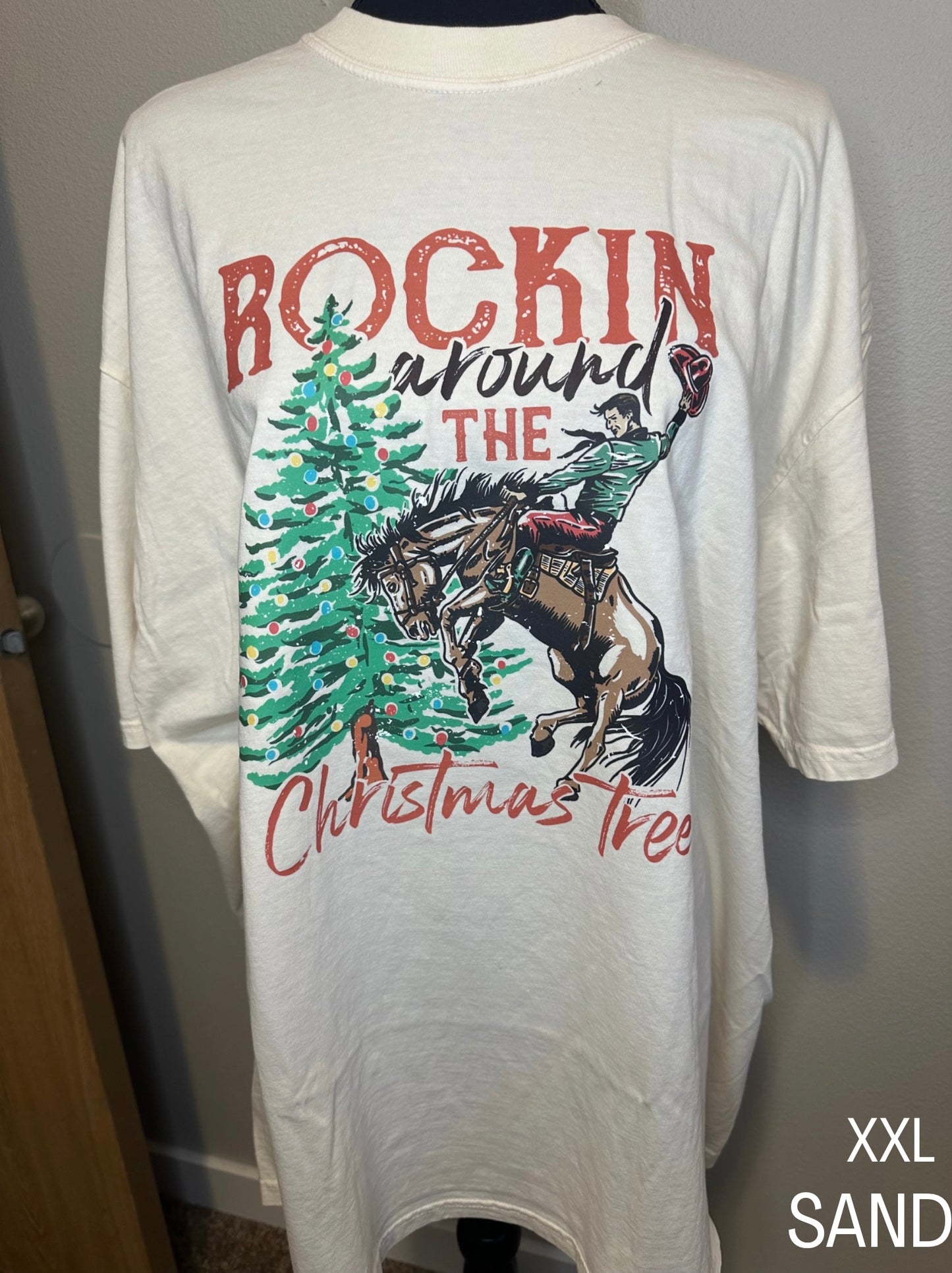 Rockin’ Around the Christmas Tree Tee (XXL in Sand)