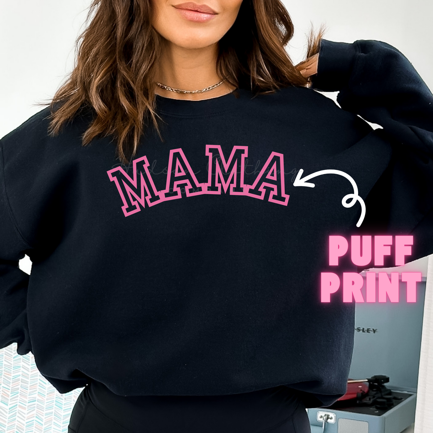 Pink Mama Puff Print Crewneck